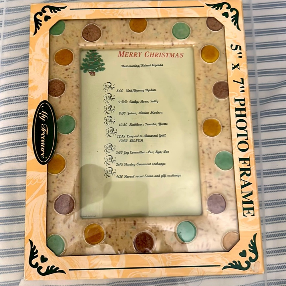 5x7” photo frame hand painted porcelain flocked easel backing ordinal packaging